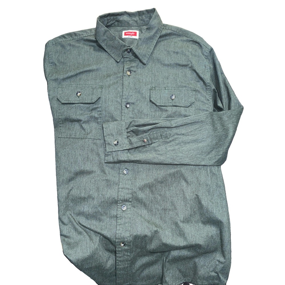 Wrangler Mens Button Down Shirt Dual Chest Pockets Olive Green Size XL. Long Sle - Picture 1 of 2